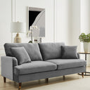 Brigette 3-Seater Grey Velvet Sofa with Antique Brass Castor Legs