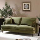 Brigette 3-Seater Olive Green Velvet Sofa with Antique Brass Castor Legs