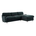 Daphnis Aegean Blue Velvet Sofa, Grande Chaise Right Hand Facing