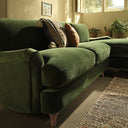 Daphnis Fern Green Velvet Sofa, Grande Chaise Sofa Right Hand Facing