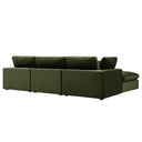 Lutyens Moss Green Velvet Modular Sofa 3-Piece Chaise