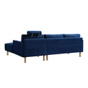 Timber Navy Blue Velvet Sofa, Large 3-Seater Chaise Sofa Right Hand Facing